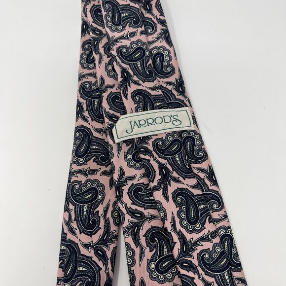 Jarrod’s Tie, 100% Silk, Made By Hand, Printed In England, Pink & Navy Paisley - Picture 1 of 14